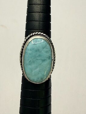 Larimar Oval Sterling-Style Ring with Twisted Rope Accent